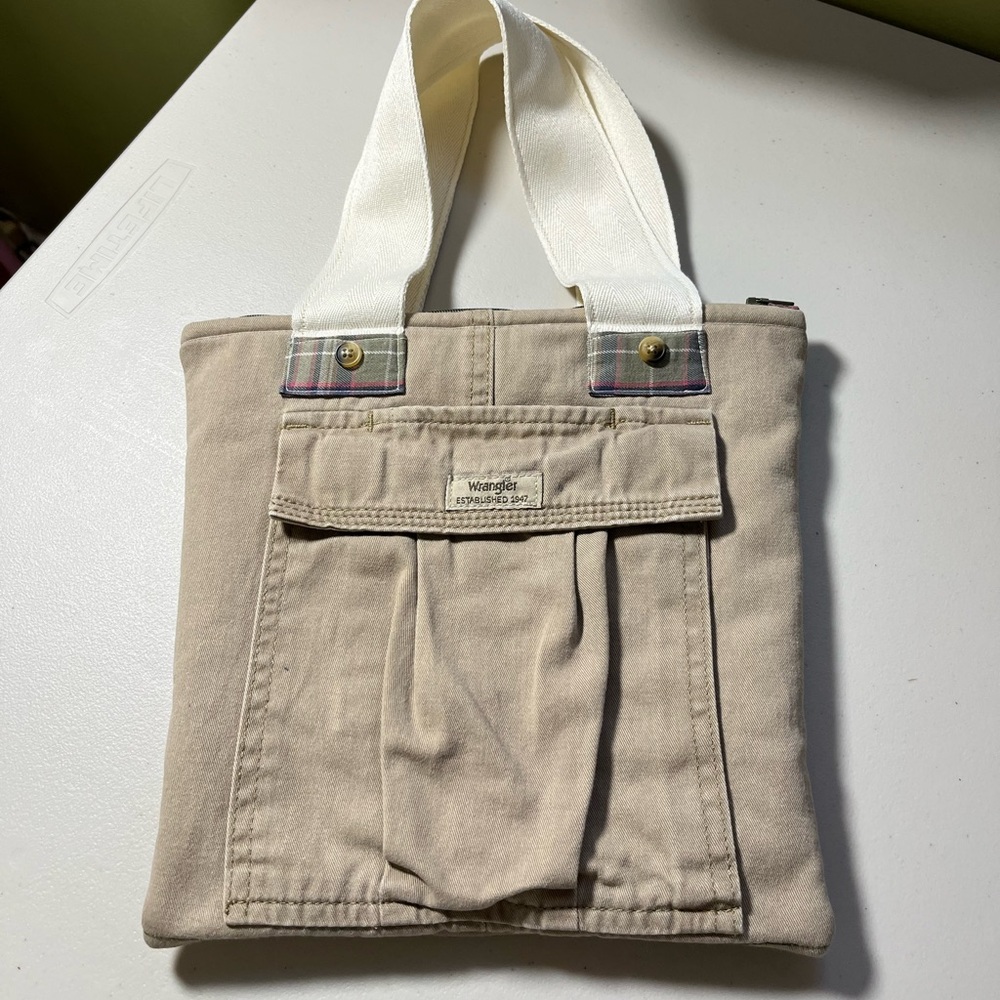 Handmade One Of A Kind Upcycled Cargo Pants Pocket Utility Fabric Tote Bag
